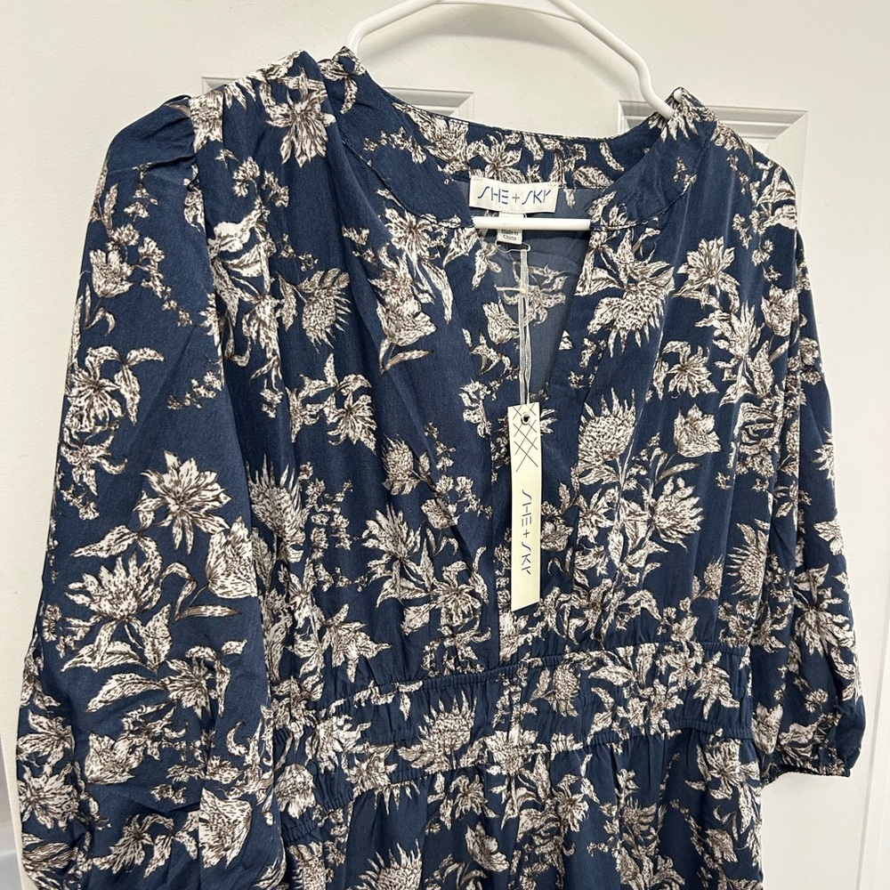 Pinkblush- Blue Floral Maternity Midi Dress - NEW with tags - Picture 4 of 6